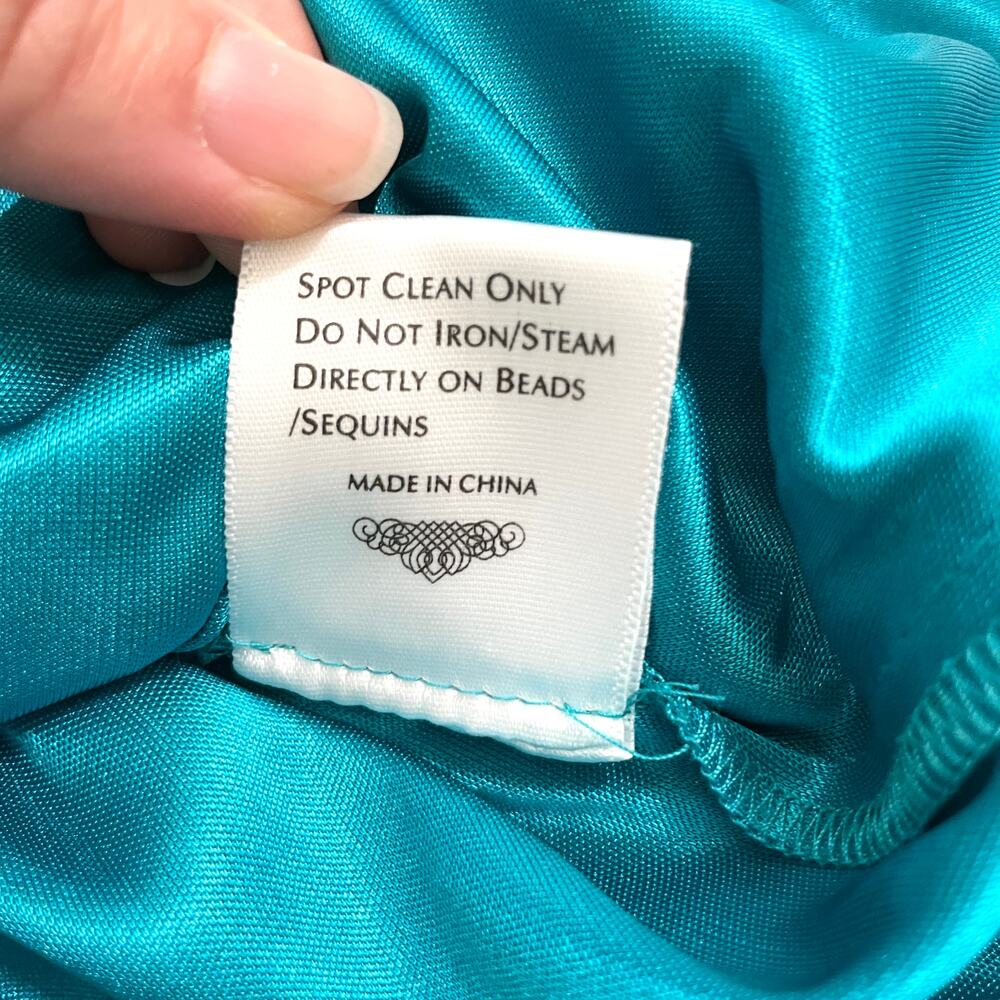 VTG Sue Wong Nocturne Babydoll Silk Blend Evening Mini Dress 4 Teal Beaded Fairy - Picture 15 of 16